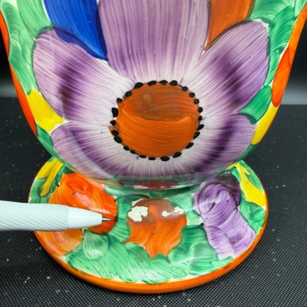 Vintage Czechoslovakia Hand Painted Floral Ceramic Vase Vessel Multi Color 1930s